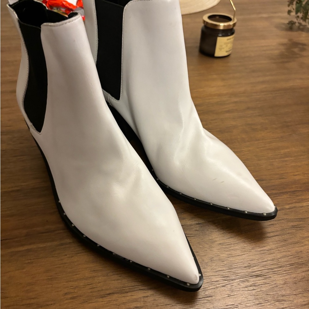 Leather White and Black Ankle Boots